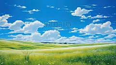 潮国创意太阳蓝天白云草原20风景壁纸