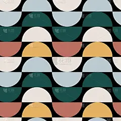 最小的几何图案。五彩缤纷的半圈。黑色背景。用于纺织、产品应用。矢量插图，平面设计