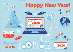 笔记本电脑,新年卡,商务,请柬,2020,事件,贺卡,电子邮件,计算机,新年前夕