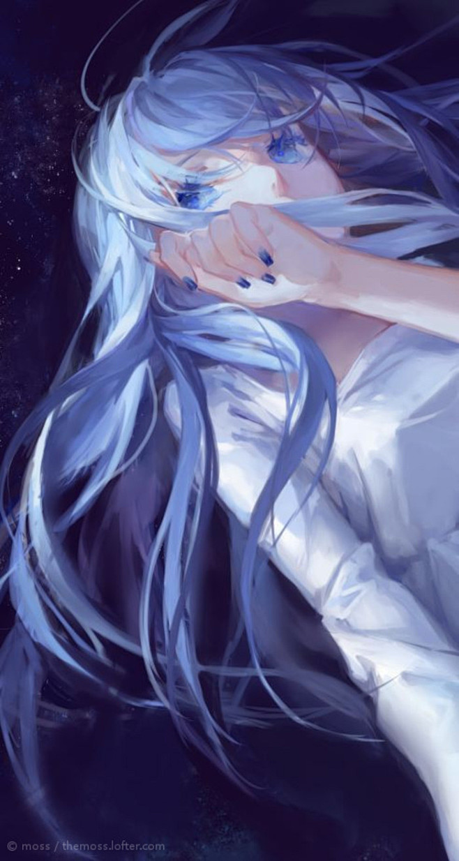 动漫二次元壁纸插画唯美少女蓝毛