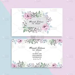 名片上有美丽的花朵。模板