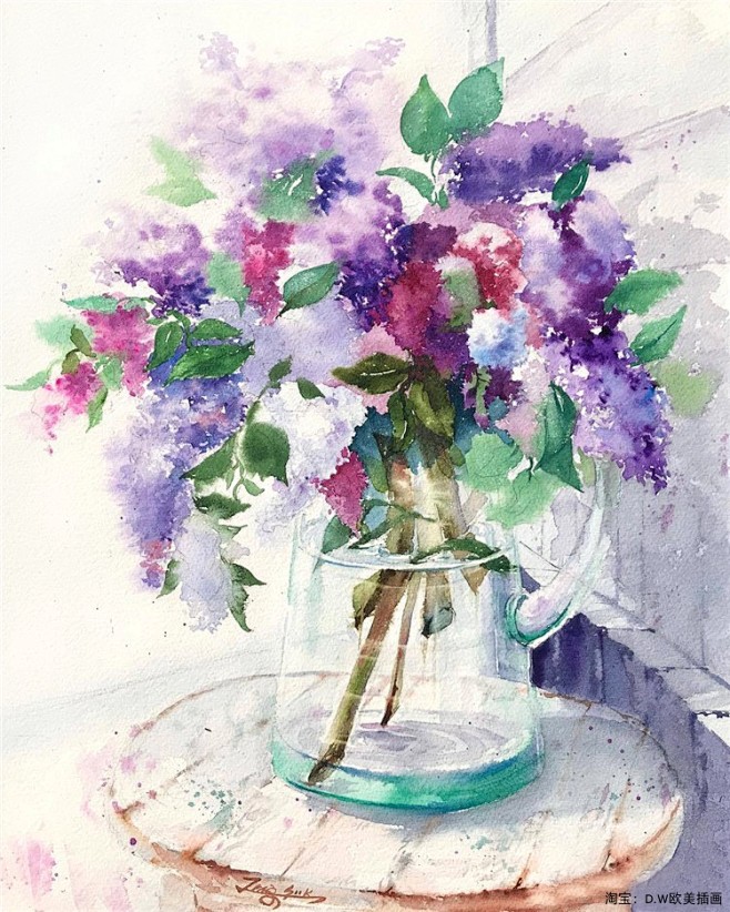 韩国插画师Jung Sok小清新水彩花卉...