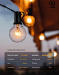 Dimmable Compatible & Energy Saving: G40 outside string light come with 25 glass bulbs and 1 spare bulb. 1.5 inch light bulbs have E12/C7 candelabra socket base, 5W per bulb, warm white dimmable string light help you to save more electricity bid Conne