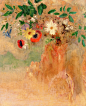 Odilon Redon (French, 1840-1916)  Yellow Tree, Red Panel, Bouquet of Flowers.