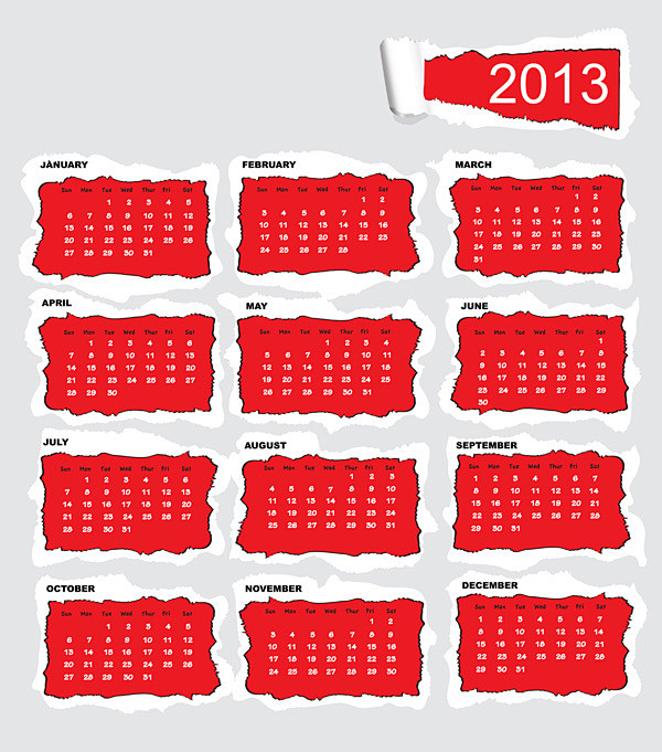 2013红色挂历年历模板矢量素材下载