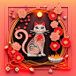 Premium Photo | Paper cut quilling multidimensional chinese style cute zodiac cat with lanterns blossom peach flower in background chinese new year lunar new year 2023 concept