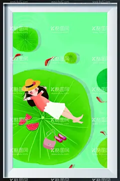 装饰画插画  - 源文件下载【酷图网】插画,背景,荷叶,荷花,壁画,装饰画,风景画,挂画,海报,手绘,国画,二十四节气,夏至,夏天,屏风,墙纸,壁纸,女孩,