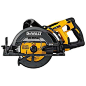 The DEWALT DCS577B FLEXVOLT 60V MAX* 7-1/4” Worm Drive Style Saw, Baretool features optimized line of sight with a left side blade and the handle positioned at the rear of the saw for easy line of sight, with an integral dust blower that allows the user t