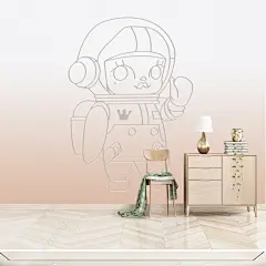 渐变色手绘外星人墙布太空星球儿童房墙纸宇航员素描壁纸黑白壁画-淘宝网