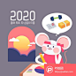 2020年鼠年卡通可爱老鼠春节新年矢量插画AI素材  - PS饭团网psefan.com