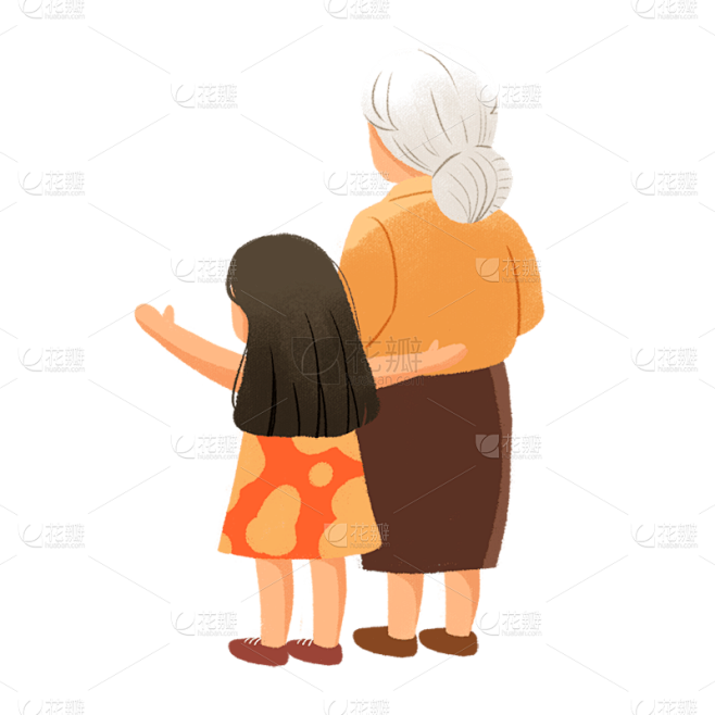 卡通感重阳节女性元素贴纸