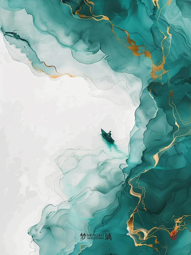 AI绘画| 中式国风 山青水绿写意山水画...