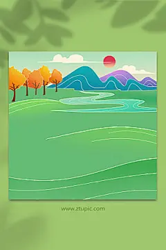 卡通内蒙古呼和浩特草原插画背景