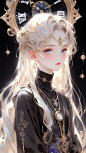 白发动漫女生 黑色衣服
