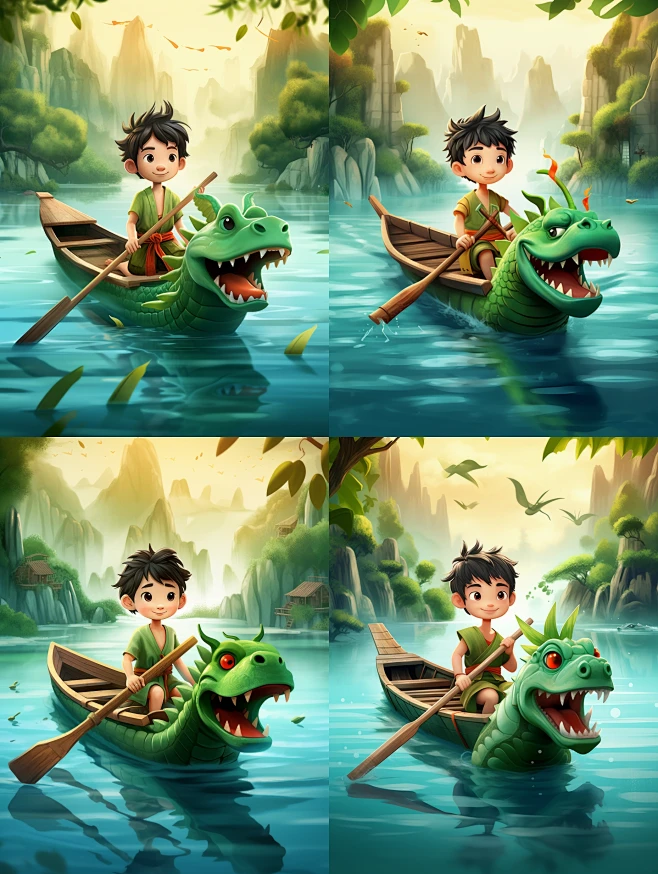 龙舟_A_Chinese_boy_rowed_a_wooden_boat_with_the_bow_in_the__20b51b99-c9fc ...