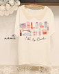 2012夏/日本外贸原单/清新甜美棉蕾丝娃娃领印花优雅雪纺衫T恤