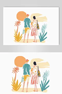 AI数字艺术扁平化夏季旅行旅游人物插画-众图网
