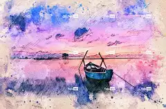船 旅行 绘画 艺术 画画 岛 海 海洋 自然 艺术品