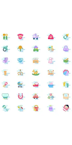母婴类icon图标  - 源文件下载【酷图网】UI设计,图标,ICON,按钮,卡通,奶瓶,奶嘴,婴儿车,玩具,
