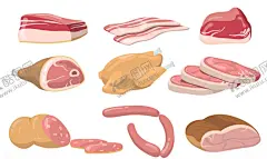 猪肉鸡肉 【酷图网】猪肉,鸡肉,腊肠,食物,食材,插画,卡通,手绘,背景,背景墙,展板,场景,素材