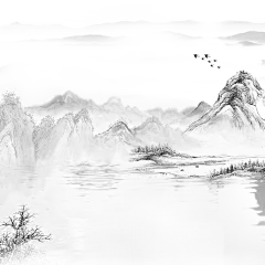 山 水墨画 建筑 免抠素材png