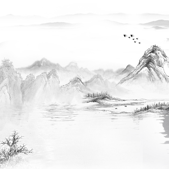 山 水墨画 建筑 免抠素材png