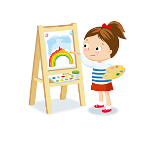 儿童画画的小朋友美术画笔免抠素材