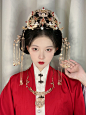 其叶合欢原创古风结婚嫁新娘头饰秀禾宋明制汉服重工流苏发冠套装-淘宝网