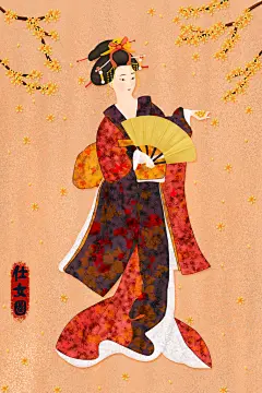日本浮世绘仕女图插画