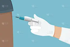 Doctor in gloves administer vaccine. Cartoon style