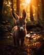 Photo of an extremely cute pygmy donkey, magical lighting , fairytale vibes