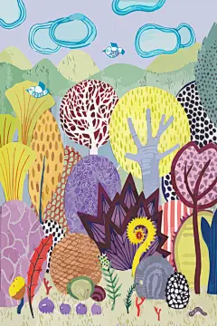 卡通动物插画波普风森林画素材