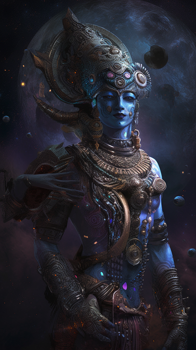 Rsmj56 huge celestial lord krishna vishvaroop 6 hands with diff