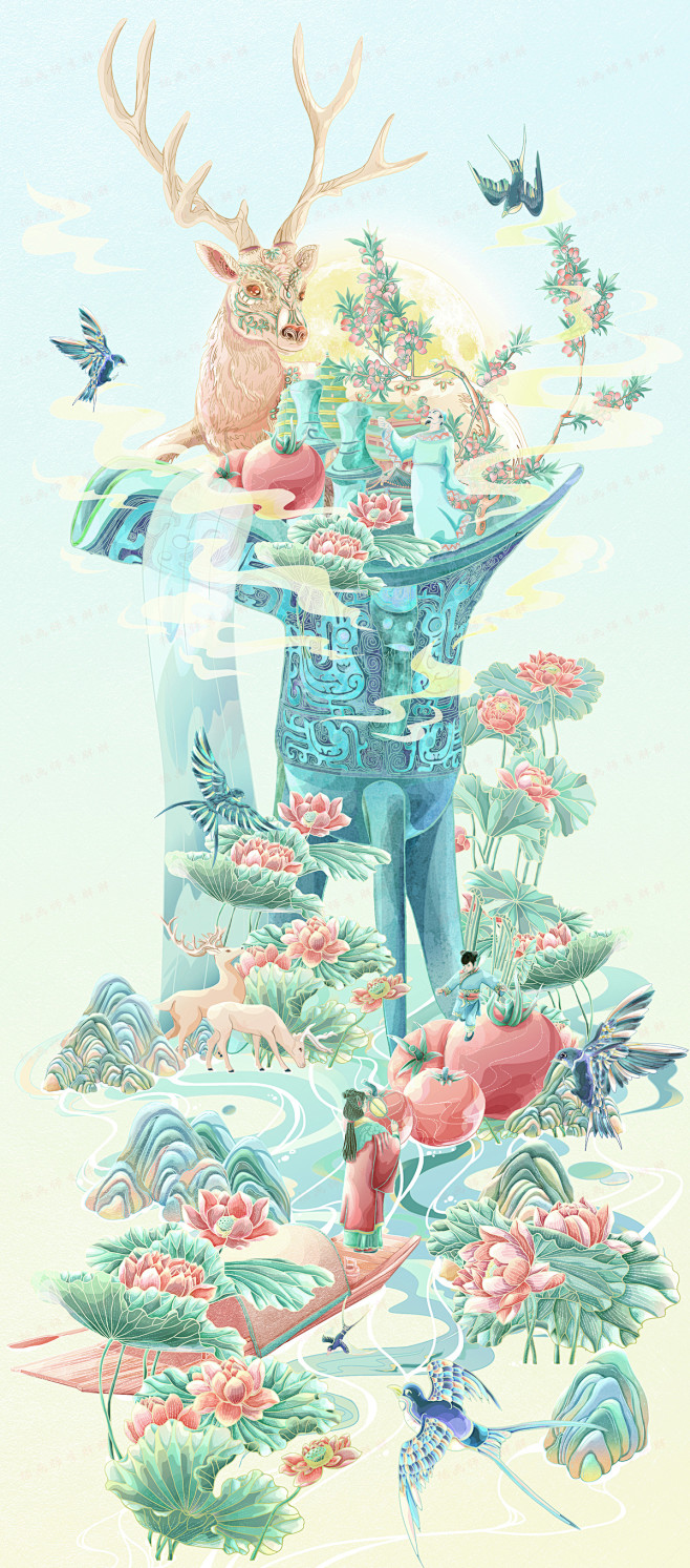 新国风插画二十四节气之夏至 国潮插画。_...