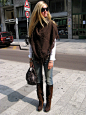 Yves Saint Laurent Boots, Brooks Brothers Shirt, Brown Poncho, Fendi Spy Bag, Diesel Jeans, Tom Ford Sunglasses