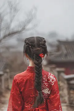 可爱女生背影旅行摄影图