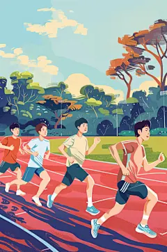 AI数字艺术扁平风校园运动会人物插画
