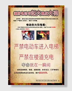 严禁电动车进入电梯楼道充电海报
