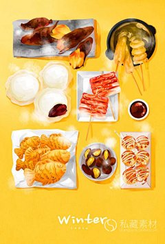 手绘传统餐饮美食烧烤插图海报psd分层设计素材源文件2288-淘宝网