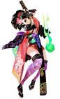[Wii平台] ARPG角色扮演游戏《胧村正:妖刀传》的角色原画，风格色彩都略独特,男主角鬼助=正太，女主角百姬=乳贫萝莉，画风色彩绚丽，浓厚的和式气息。