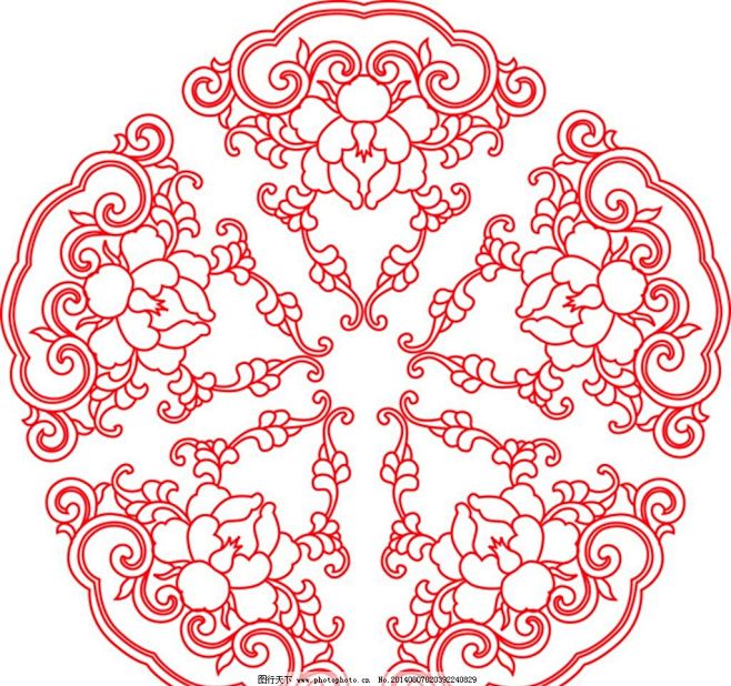 精美的团花纹,图案,纹样,牡丹,传统纹样...