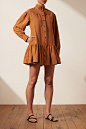 PRISCILA HIGH NECK UTILITY MINI DRESS - TURMERIC : High neck utility mini dress in a premium cotton-linen blend.