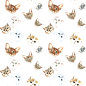 【点击大图下载】Cat watercolor patterns 可爱水彩画猫头平铺PNG图案素材合集包