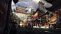 General 1920x1080 Chinese style fantasy art Asian architecture town horse digital art artwork house