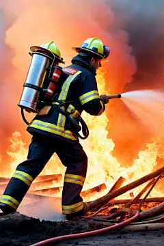 消防安全消防员救火背影摄影图片