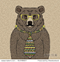 Hand drawn Illustration of Hipster Bear in Tie and Glasses with Mustache 正版图片在线交易平台 - 海洛创意（HelloRF） - 站酷旗下品牌 - Shutterstock中国独家合作伙伴