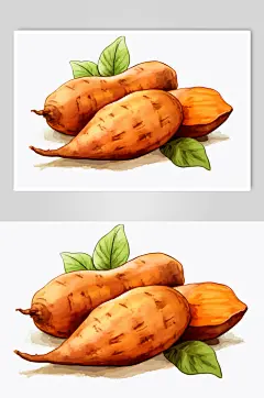 AI数字艺术手绘红薯番薯粗粮食物插画