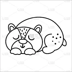 矢量黑白手绘熊宝宝。可爱的睡觉小林地动物线图标孤立在白色的背景。甜森林插图或着色页。