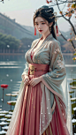  Best Quality, masterpiece,1girl, solo, (Chinese clothes:1.2),
long hair, (Ancient Chinese Hairpin:1.29), pale skin,pink hair, (long skirt hanfu:1.4),Hanfu, hime cut, bangs, bracelet, blunt bangs, Hands hang down naturally,jewelry, blue eyes, (fractal art