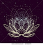 Lotus flower. Intricate stylized linear drawing on starry nignt sky background. Concept art for Hindu yoga and spiritual designs. Tattoo design. EPS10 vector illustration.